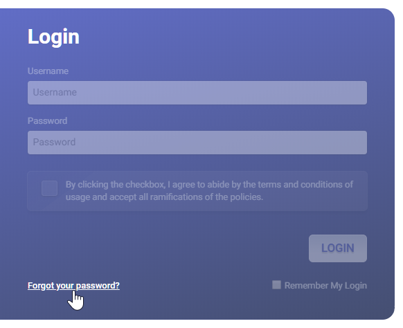 Picture of log in screen with Forgot Your Password link emphasized