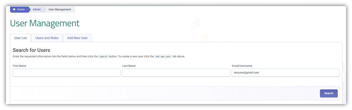 IMAGE showing how to search username under user management section