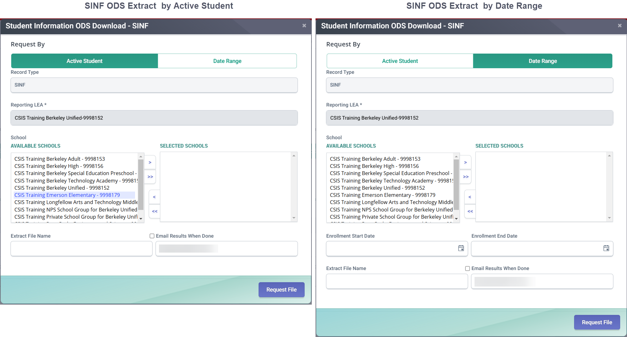 SINF RealTime Extract Modal