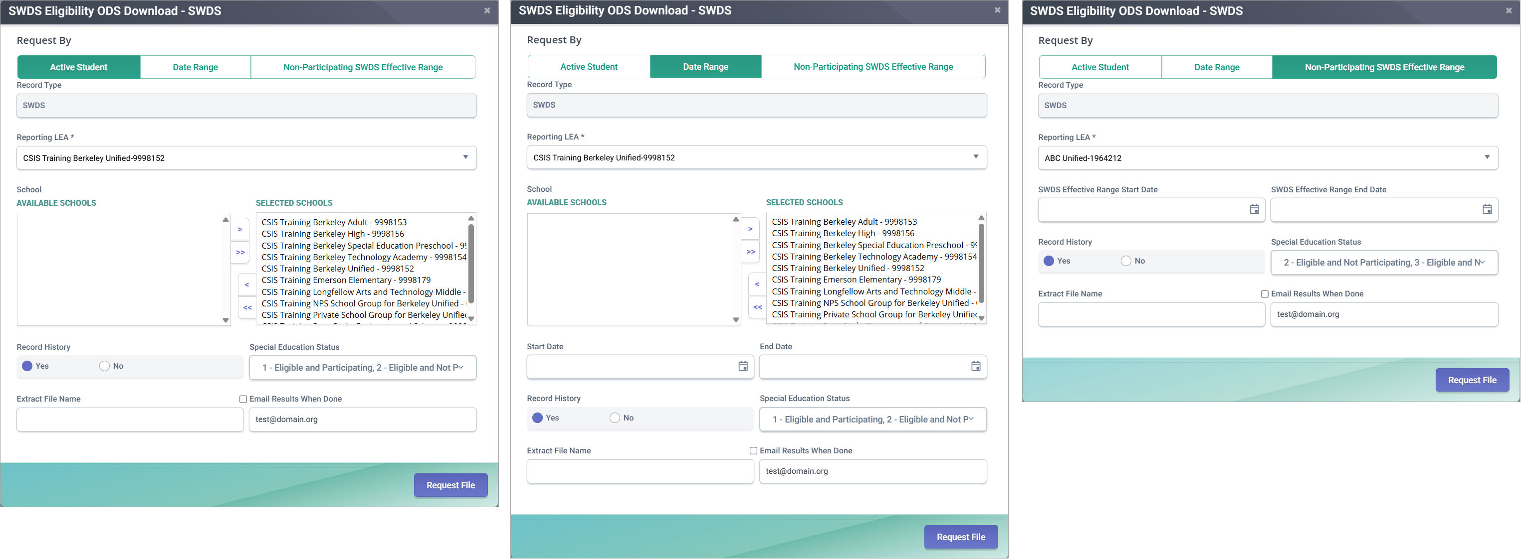 SPED RealTime Extract Modal