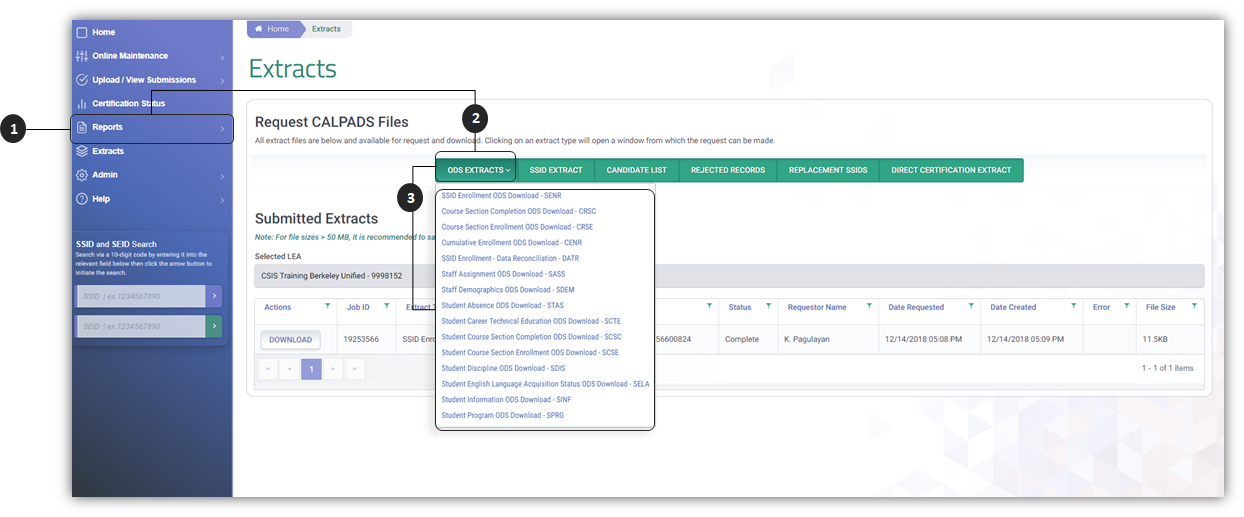 Sample ODS Extract Request Process