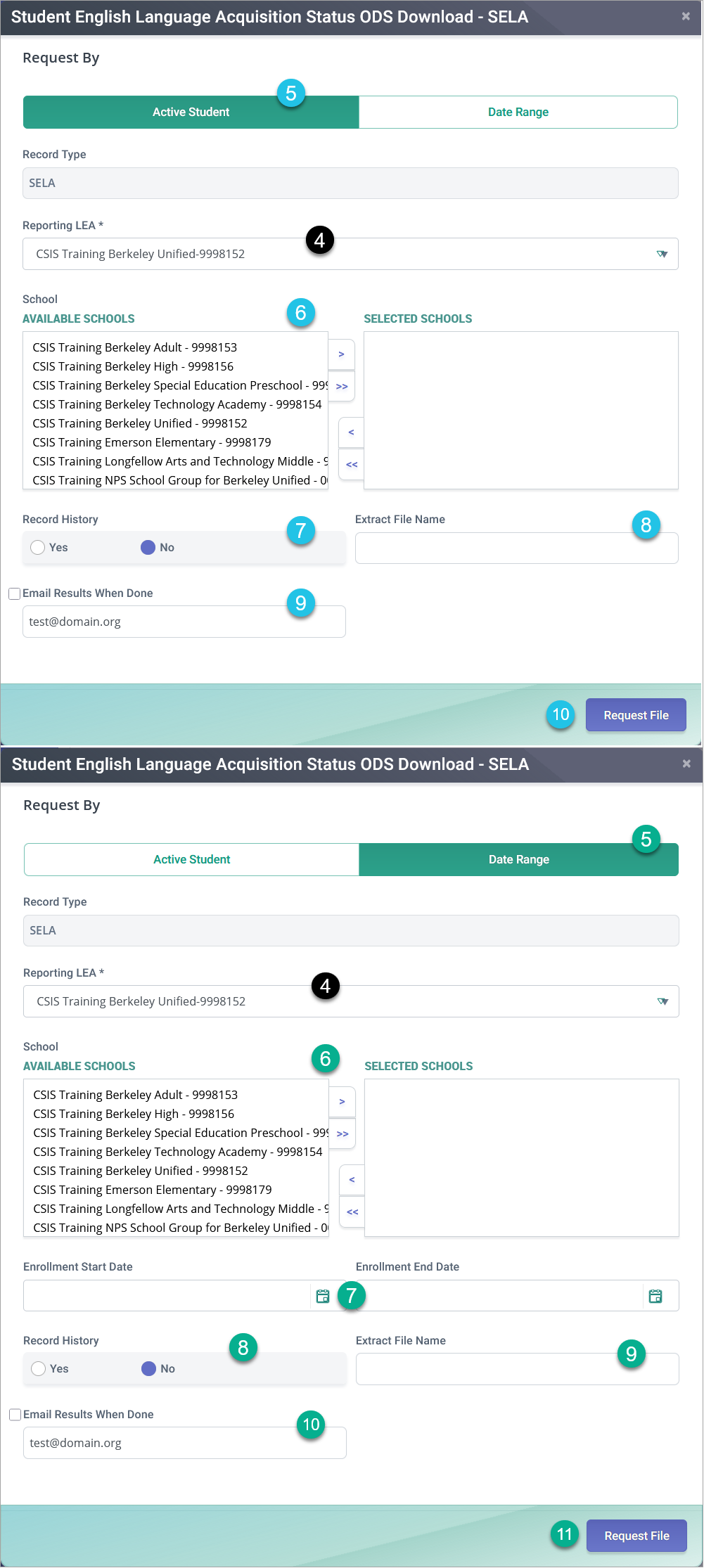 RealTime Extract request procedure for SELA, SWDS, MEET, PLAN, and SERV 