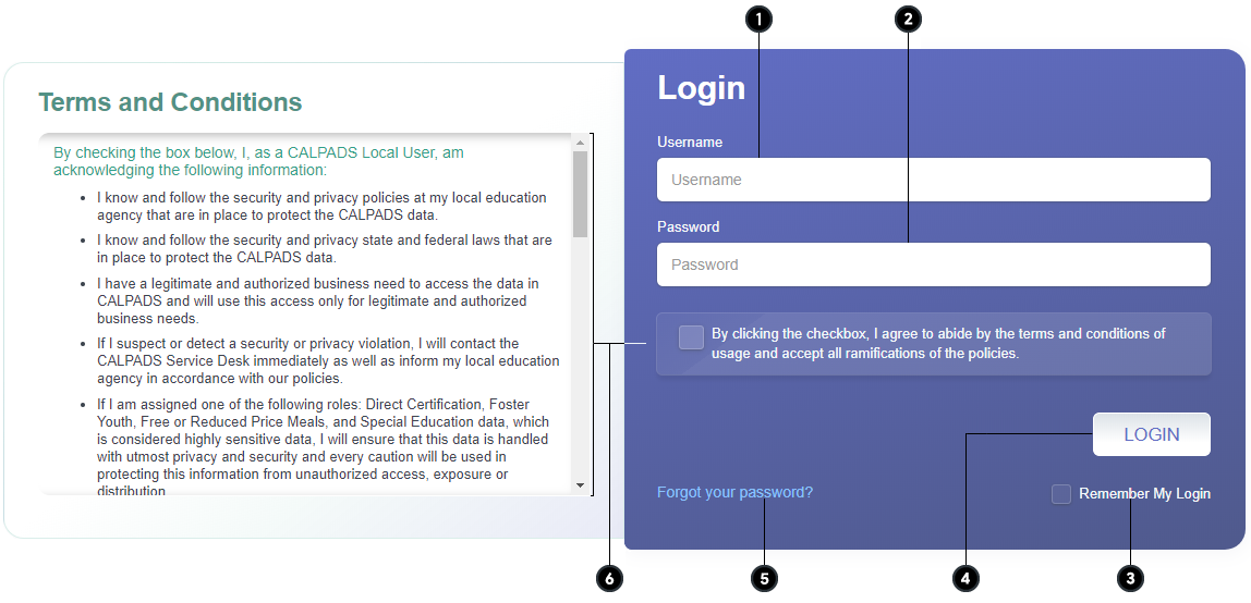 CALPADS log in page screen elements