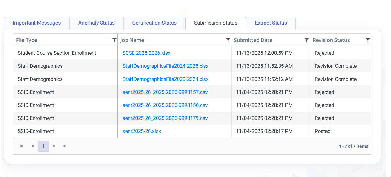 CALPADS Home Page - Submission Status
