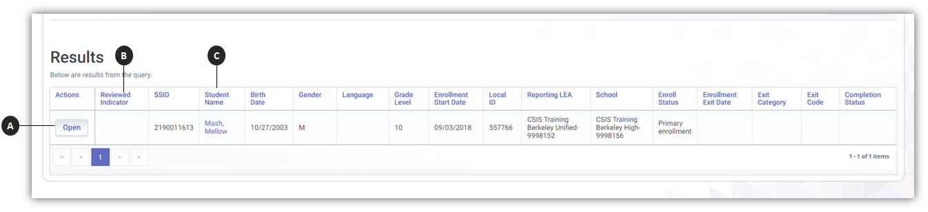 CCE Results Section User Interface