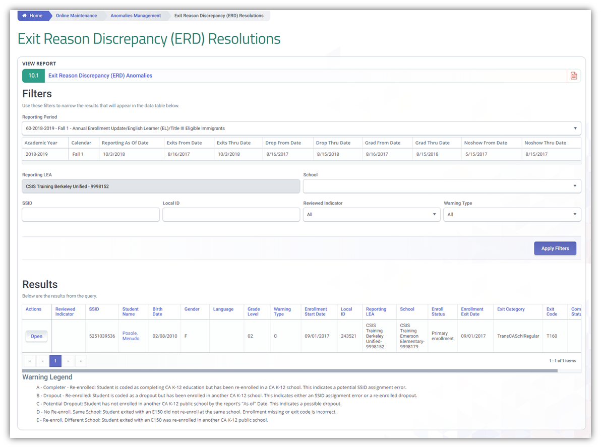 ERD Resolution Detail Interface