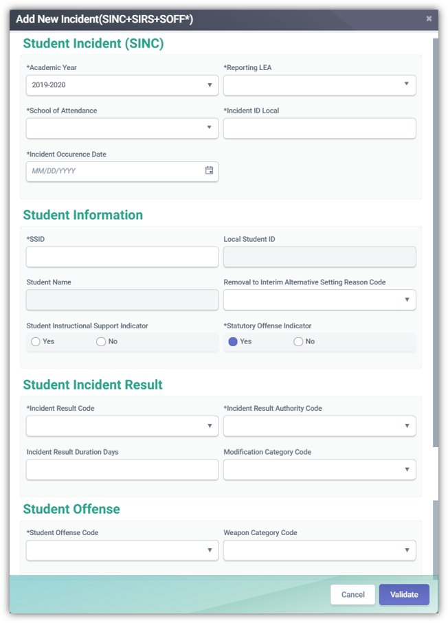 New Incident Modal with Statutory Offense