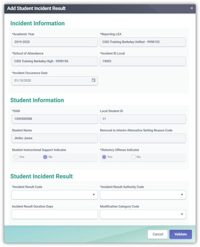 Edit Student Discipline Modal