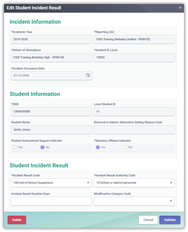 Edit Student Discipline Modal