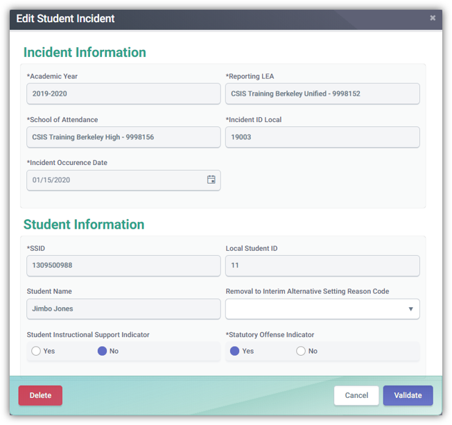 Edit Student Discipline Modal