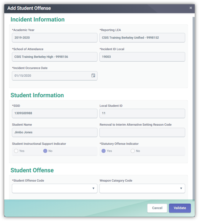 Add Student Offense Modal