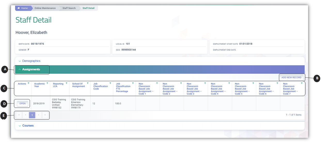 Staff Demographics User Interface