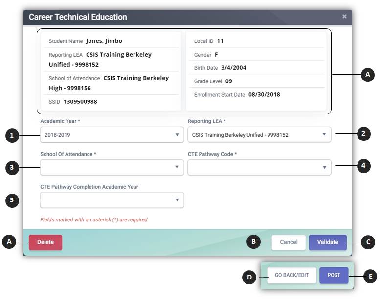 Student Career Technical Education Details Modal