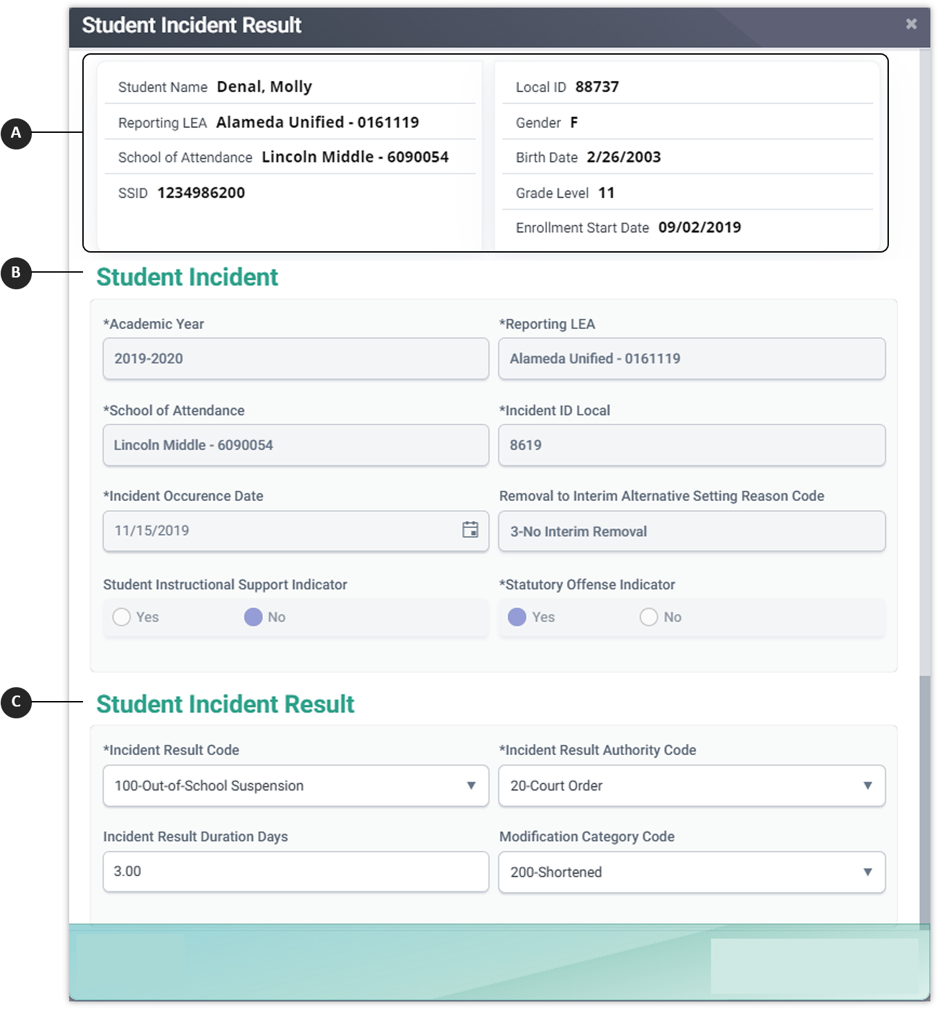 Student Details Discipline Modal