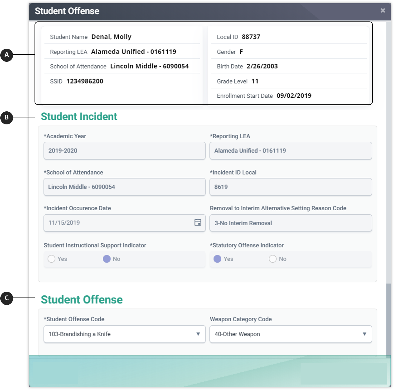 Student Details Offense Modal